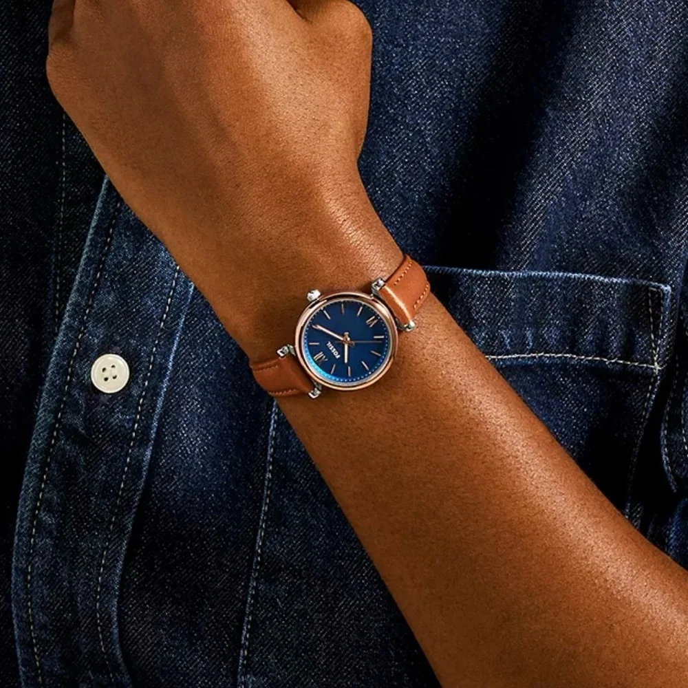 NEW Fossil 28mm Carlie Mini Three-Hand Tan Leather Watch - Picture 3 of 5